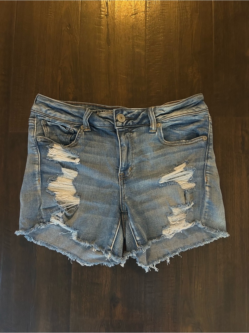American Eagle Outfitters Light Blue Distressed Denim Shorts